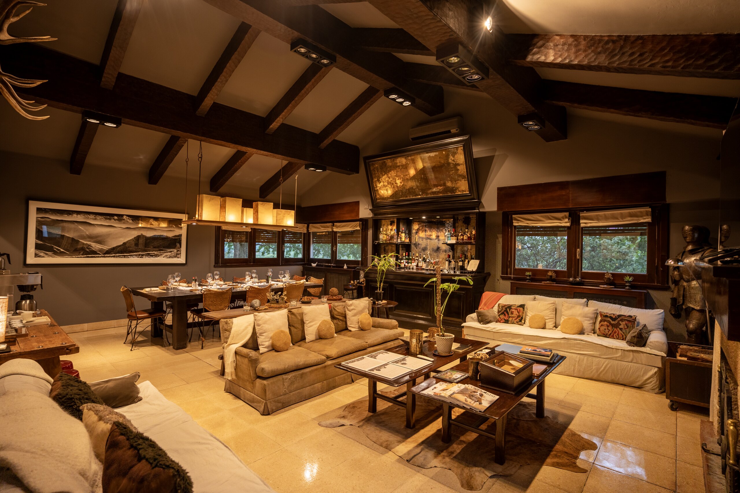 Living room at La Porteñita Lodge — colonial 1930 estancia, Córdoba Argentina